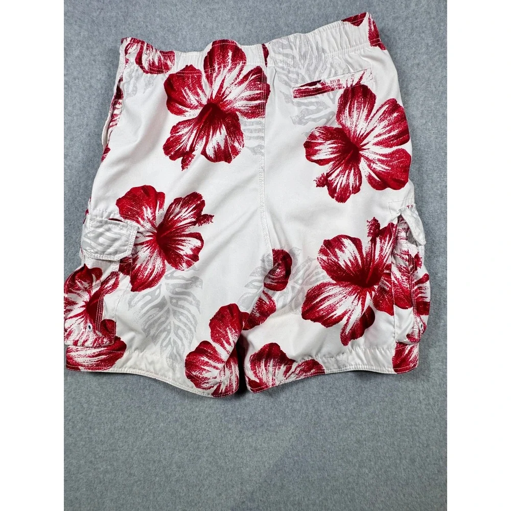 Abercrombie & Fitch Mens XL Board Shorts White Red Floral Cargo Swimwear